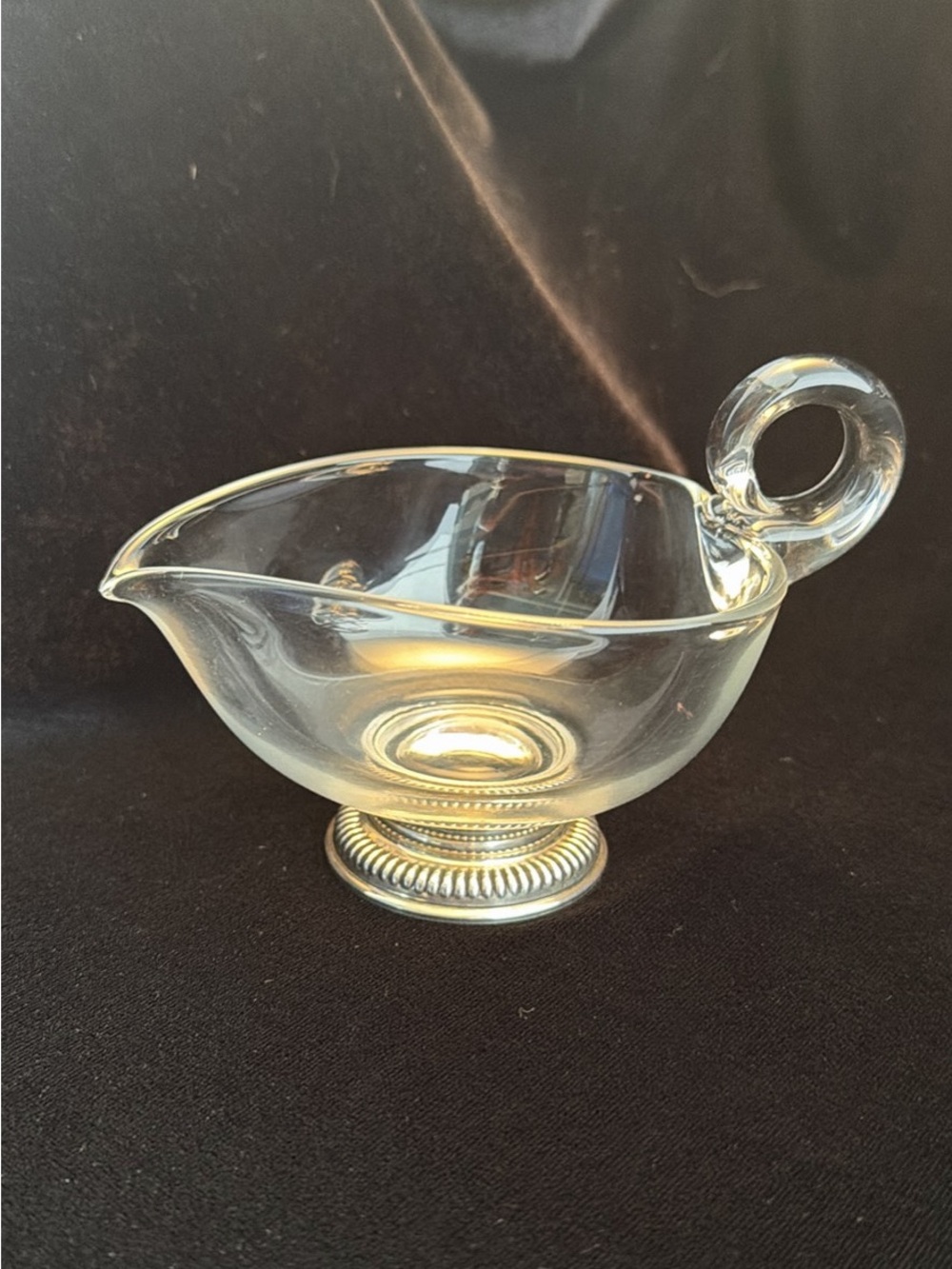 Frank Whiting Glass Creamer with Silver Base and Ring Handle